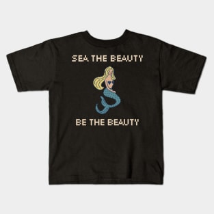 Sea the Beauty, Be the Beauty. 8-Bit Pixel Art Mermaid Kids T-Shirt